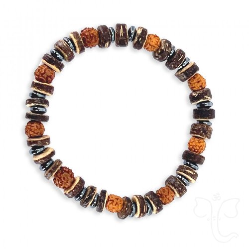 Ganík pánský ochranný náramek - Rudraksha (Hematit, dřevo)